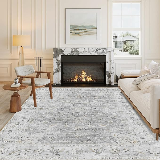 8x10 Washable Area Rug Grey Modern Distressed Large Throw Rug for Living Room Bedroom Non Slip Lo... | Amazon (US)