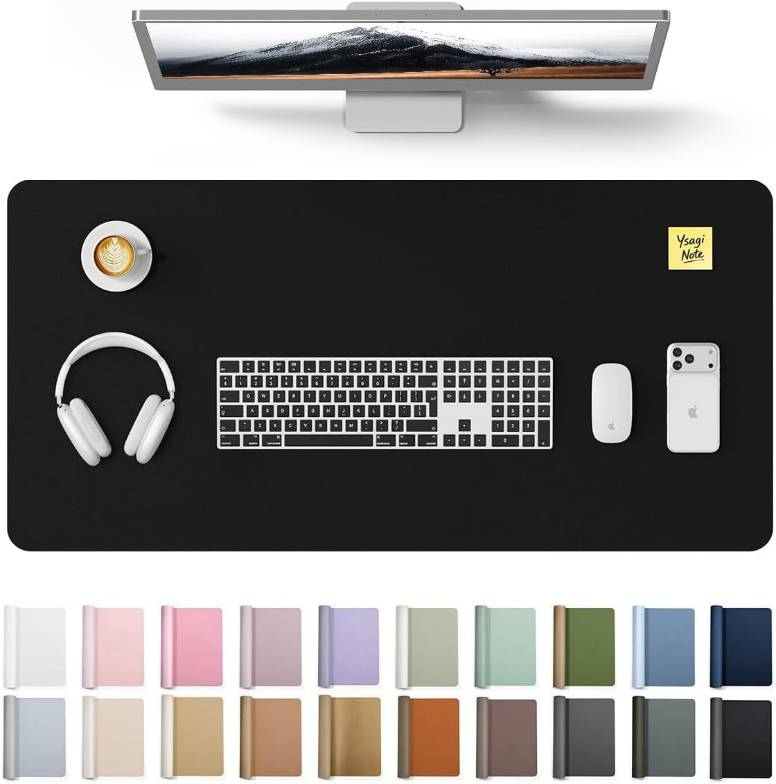 YSAGi Leather Desk Protector, Office Mat, Large Mouse Mat, Non-Slip PU Leather Blotter, Laptop Desk Mat, Waterproof Writing Pad for Office and Home (Black, 31.5" x 15.8") | Amazon (US)