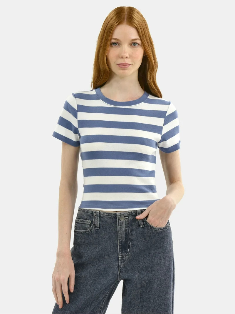 No Boundaries Cotton Crew Cropped Tee, Women's | Walmart (US)