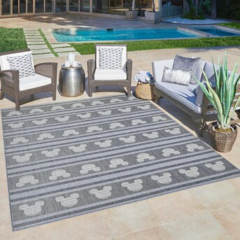 Disney Mickey 8 x 10 Steel Ash Indoor/Outdoor Stripe Area Rug | Lowe's