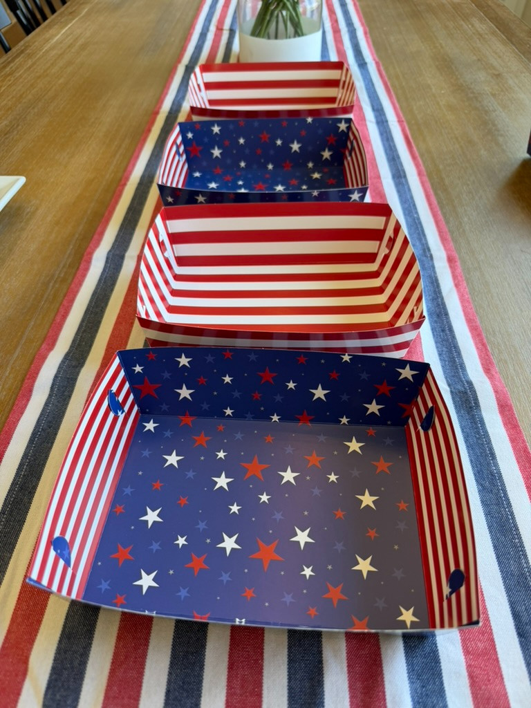 4th of July red white blue table runner and hot dog meal boats  

 #LTKmomlife #LTKSeasonal #LTKKids