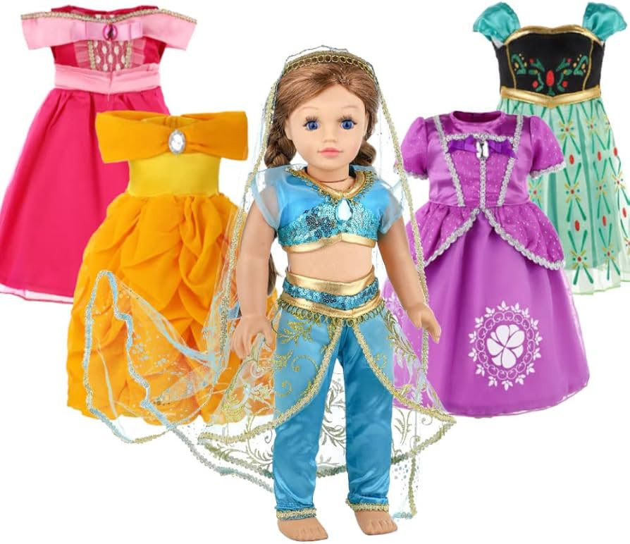 18 Inch Doll Clothes Accessories - 5 Pc Different Princess Costume Dress Set Includes Jasmine,Ann... | Amazon (US)