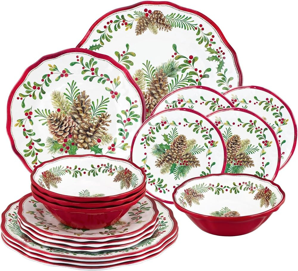 UPware 16-Piece Melamine Dinnerware Set, Includes Dinner Plates, Salad Plates, Dessert Plates, Bo... | Amazon (US)