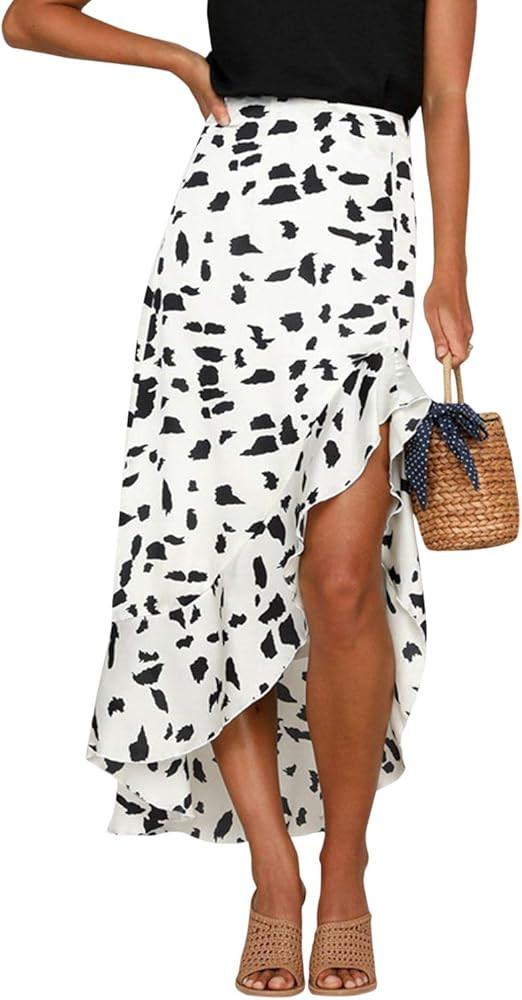 Simplee Women's High Waisted Boho Wrap Skirt Floral Print Beach Chiffon Skirt | Amazon (US)