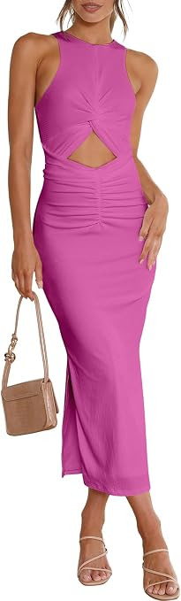 ANRABESS Womens Summer Formal Wedding Guest Cocktail Party Midi Dress Sleeveless Cut Out Slit Bod... | Amazon (US)