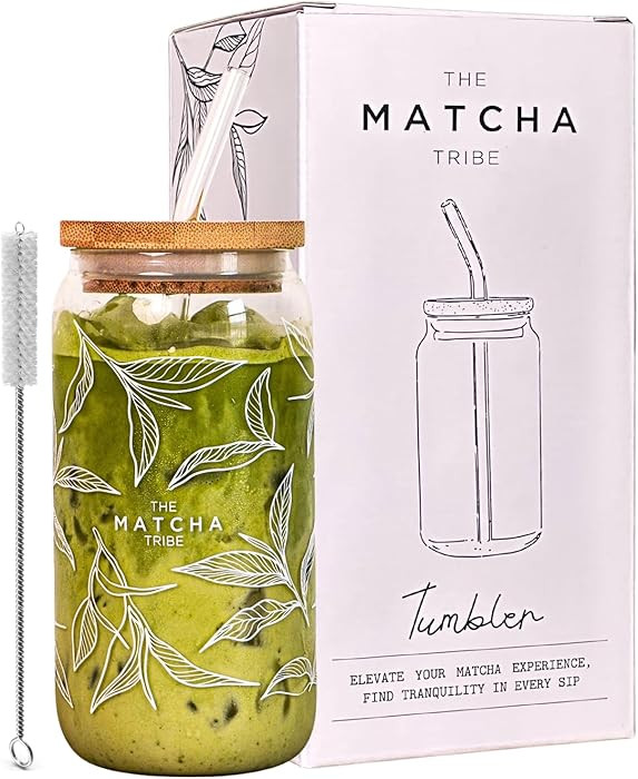 Glass Tumbler With Straw and Lid. Borosilicate Glass - BPA Free - Reusable Matcha Cup Heat Resist... | Amazon (US)
