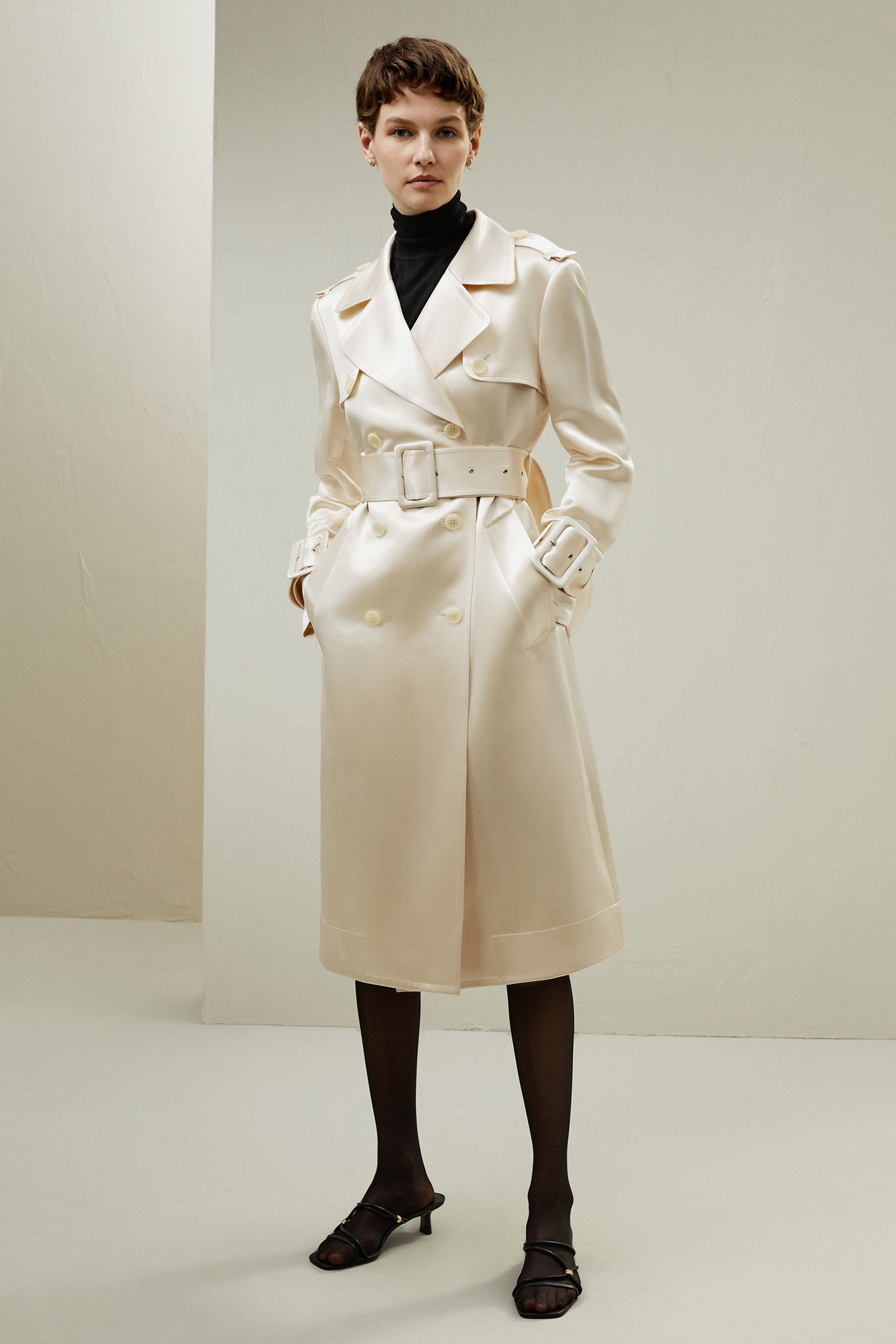 Double Breasted Silk-Blend Belted Coat | LILYSILK