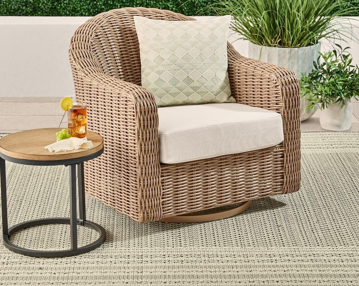 Wicker swivel patio chair. Comes in two colors 

#LTKHome