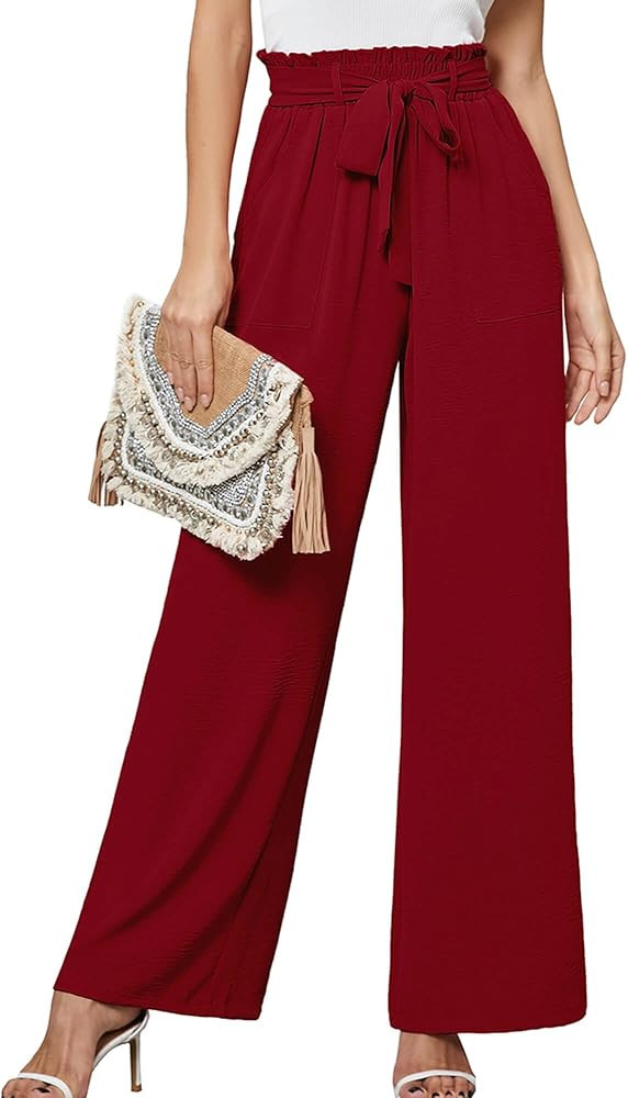 Heymoments Women's Wide Leg Lounge Pants with Pockets Lightweight High Waisted Palazzo Adjustable... | Amazon (US)