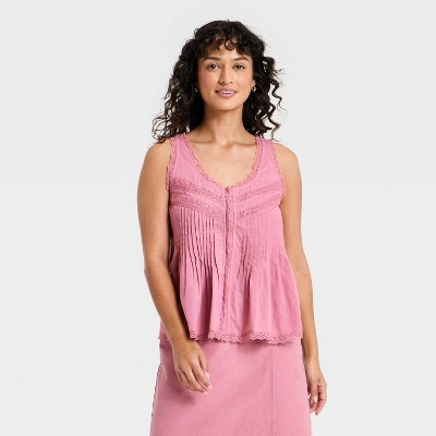 Women's Pintuck Lace Tank Top - Universal Thread™ Mauve S | Target