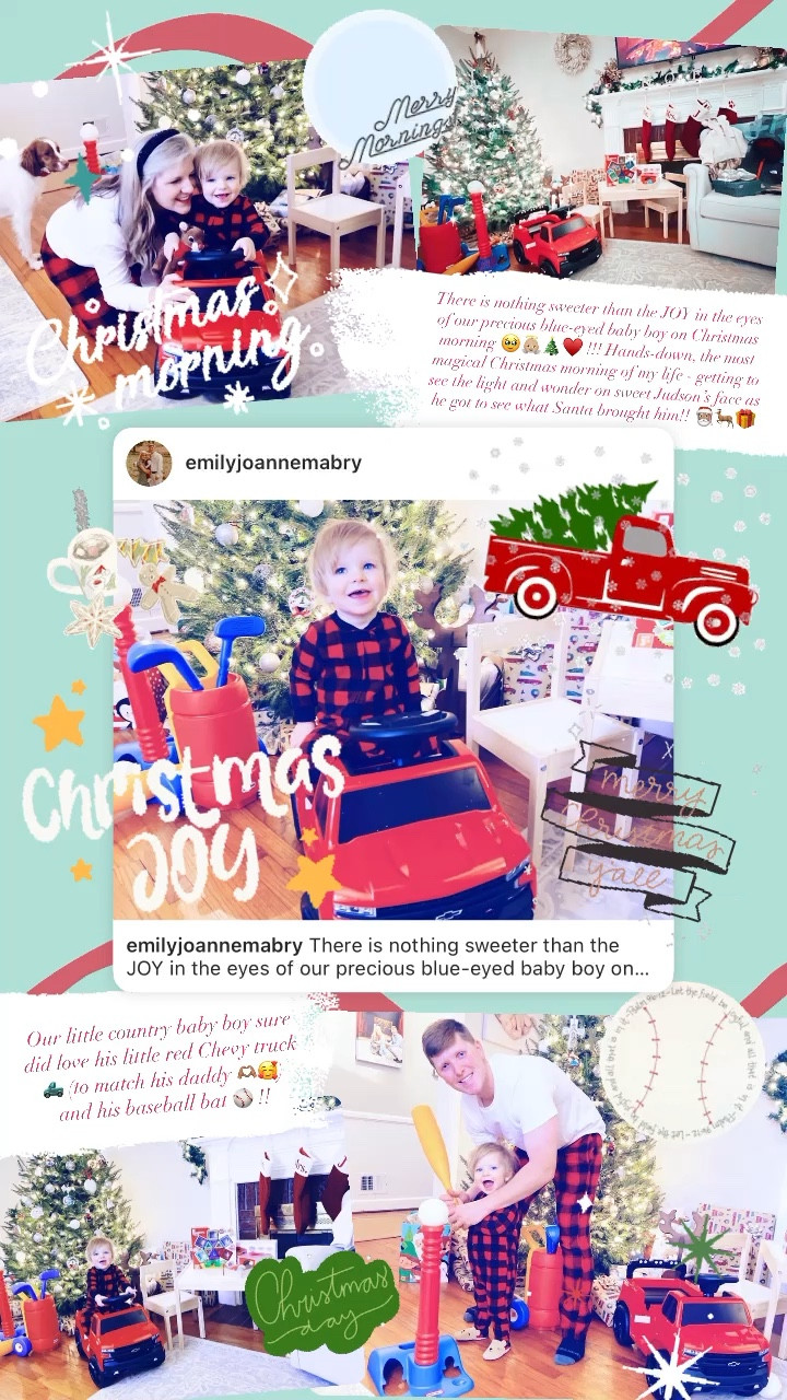 There is nothing sweeter than the JOY in the eyes of our precious blue-eyed baby boy on Christmas morning 🥹👼🏼🎄♥️ !!! Hands-down, the most magical Christmas morning of my life - getting to see the light and wonder on sweet Judson’s face as he got to see what Santa brought him!! 🎅🏽🦌🎁 Our little country baby boy sure did love his big red Chevy truck 🛻 (to match his daddy 🫶🏽🥰) and his baseball bat ⚾️ !! Thank you, Jesus, for the sweetest little Christmas morning with our little Judson - and now we are headed to spend time with my family in Charlotte for the next few days and my heart is so full!! Merry Merry Christmas, from our family to yours!! 🌲🤍✨ #christmasmorning 

#LTKHoliday #LTKGiftGuide #LTKSeasonal