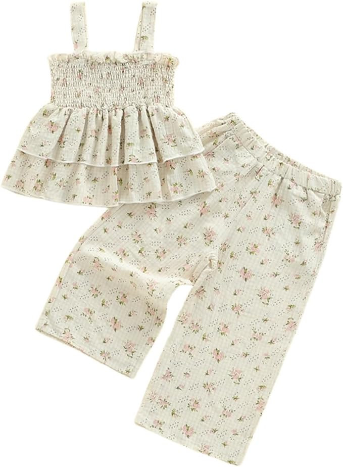 4th of July Toddler Girl Outfits Smocked American Flag Shirts Tops and Pants Sets Infant Fourth o... | Amazon (US)