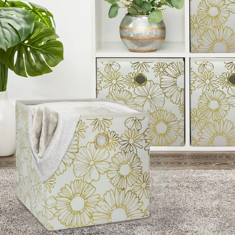 Mainstays Collapsible Fabric Cube Storage Bin, Gold Metallic | Walmart (US)