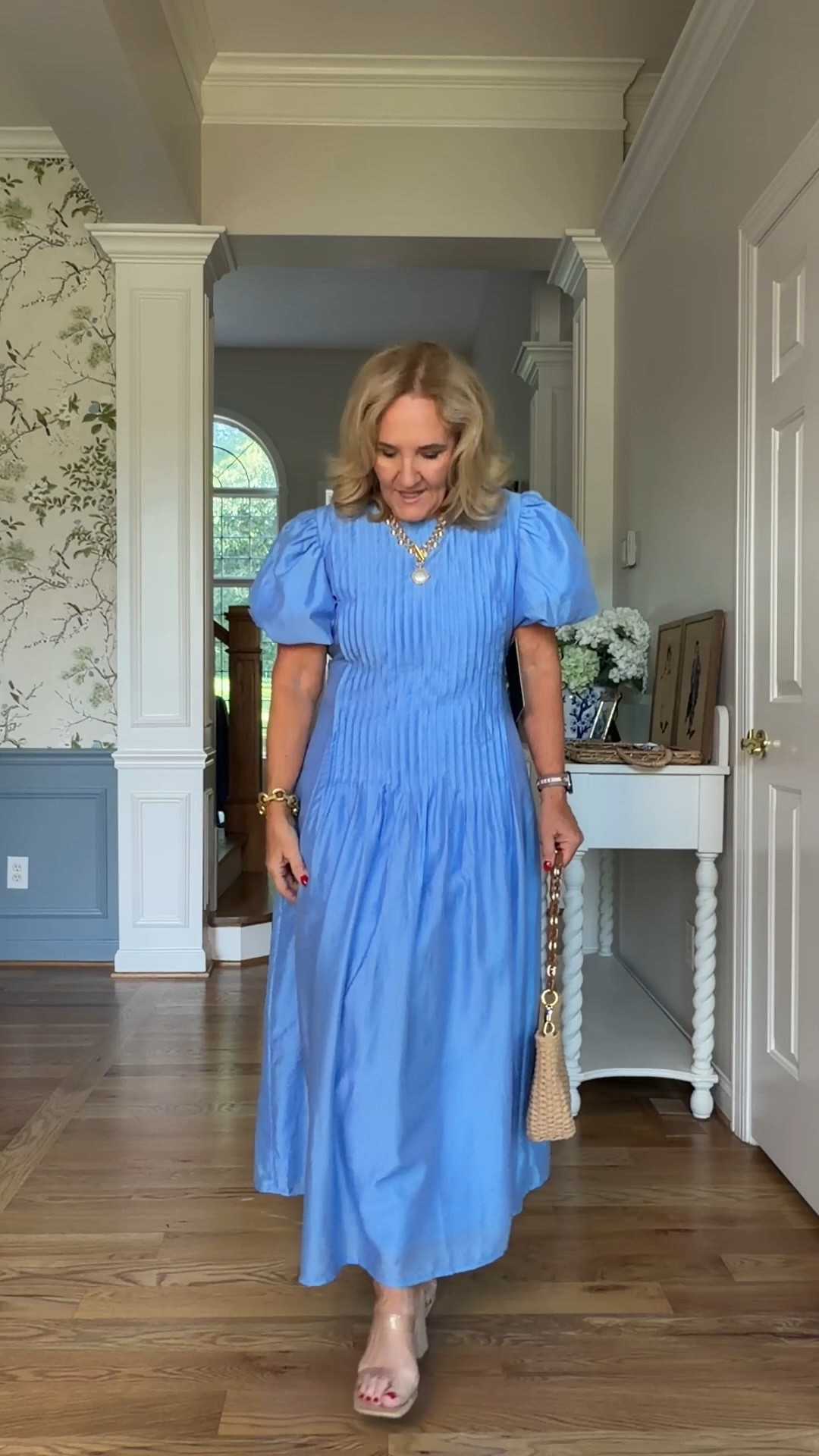 Wearing a medium/8 in this gorgeous blue midi 
Dresses for almost every wedding attire sizing notes below some are on sale too! 
Green dress size 10 I sized up
Blue floral small I sized down 
Pink midi size med (tap on navy dress)
Blue pleated medium 
Black floral medium/8
Pink knit caftan medium 

Always carry an elevated bag. I’ll link those too.

#LTKOver40 #LTKSaleAlert #LTKWedding