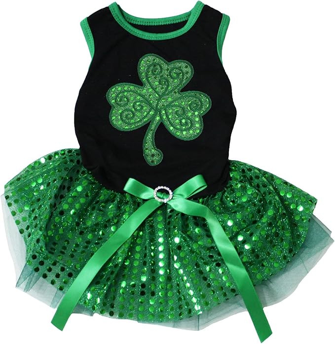 Petitebella Green Sequins Clover Puppy Dog Dress (Black/Green Sequins, Small) | Amazon (US)