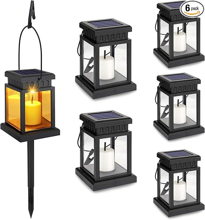 6-Pack Solar Hanging Lantern , Candle Flickering Flame Effect LED Solar Lights, Warm White, Decor... | Amazon (US)