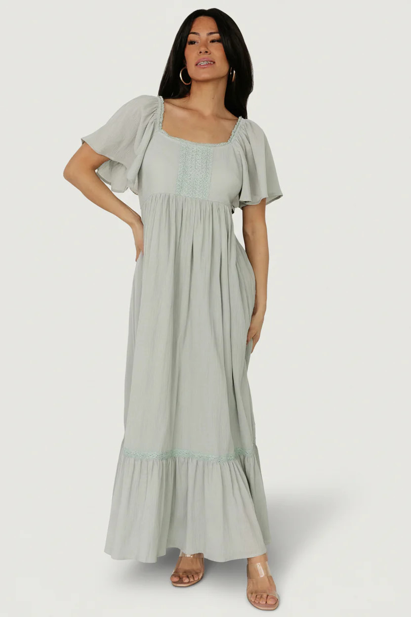 Maeve Lace-Trim Maxi Dress, Dusty Sage | Baltic Born | Baltic Born