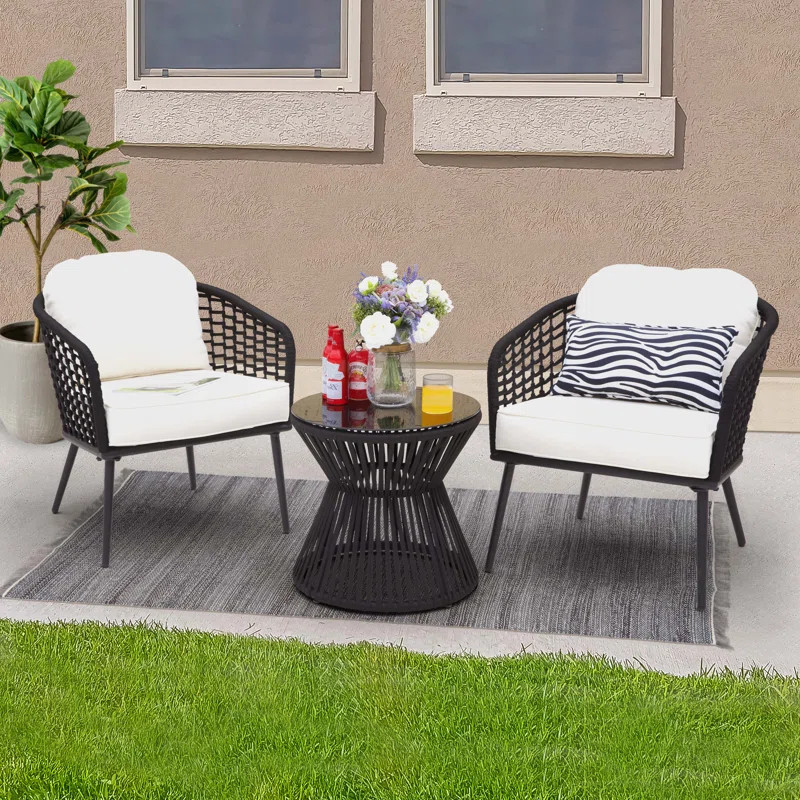 Prielle 2 - Person Round Outdoor Dining Set with Cushions (Set of 3) | Wayfair North America