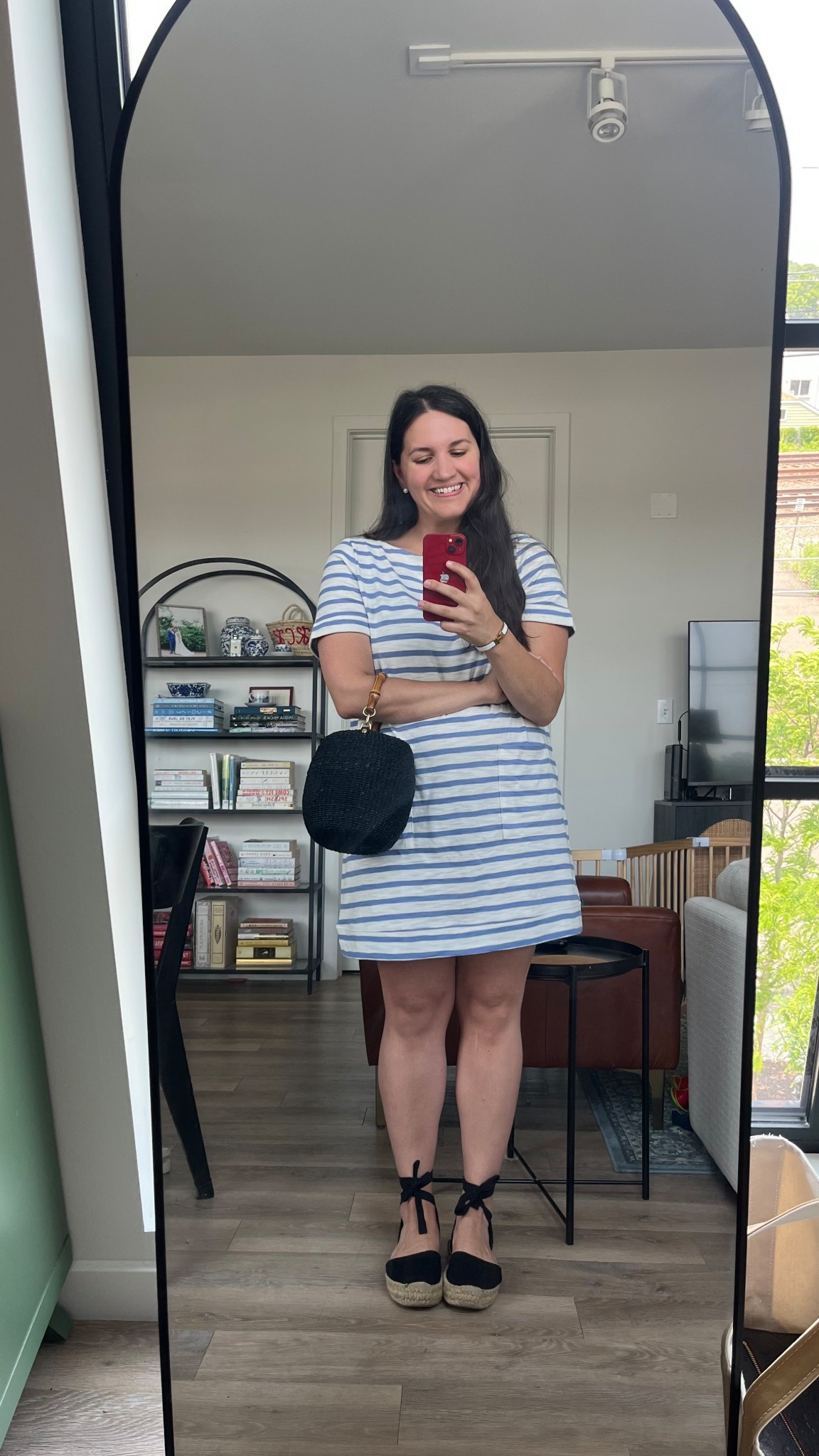 What I wore today as a 33-year old who loves classic style! 

• Striped T-Shirt Dress from LOFT (Size Large)
• Black Espadrille Flats from Soludos
• Black Handbag from Clare V  

#LTKFindsUnder50 #LTKSummerEdit #LTKMidsize