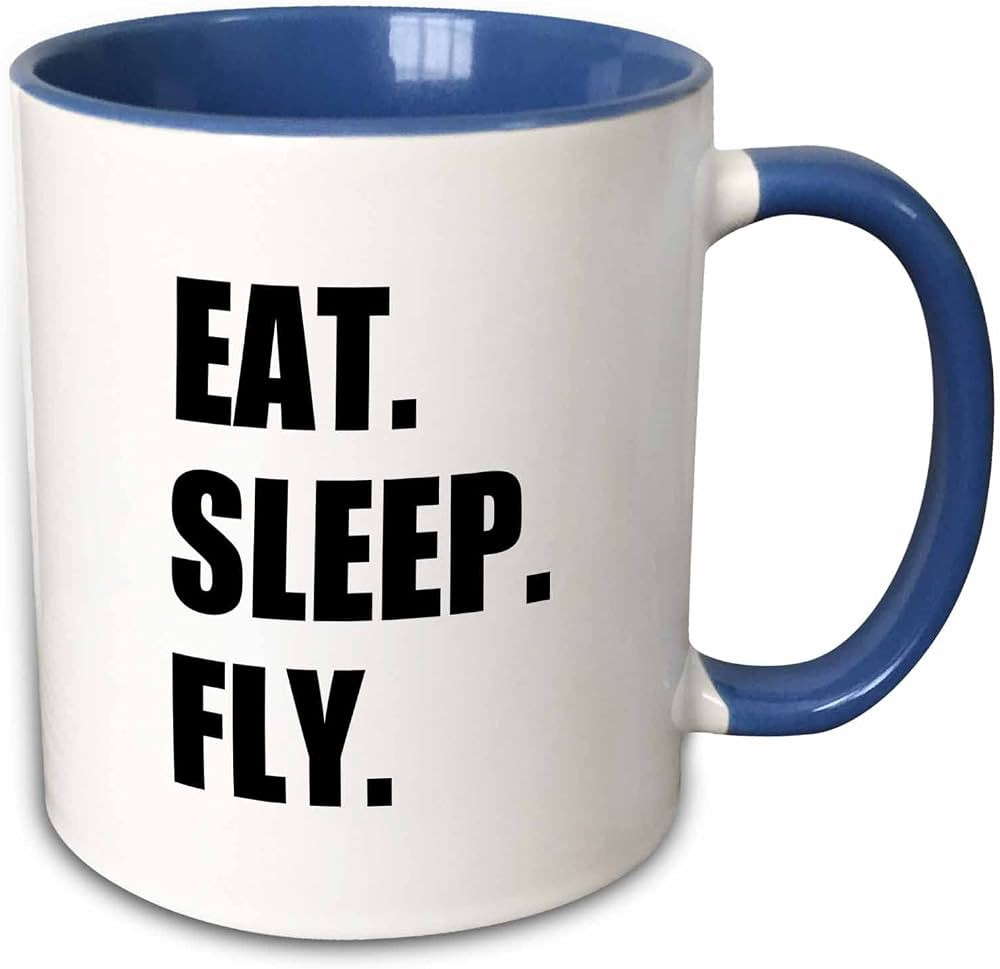 3dRose Eat Sleep Fly-Fun Gifts for Pilots Flight Crew and Frequent Flyers Two Tone Mug, 11 oz, Blue | Amazon (US)