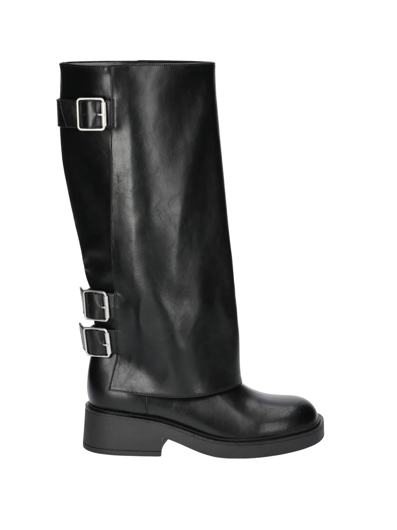 No Boundaries Women's Foldover Buckle Moto Boots | Walmart (US)