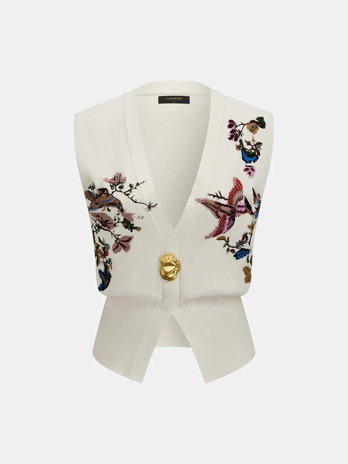 Floral Bird Embroidered Knit Vest | Commense