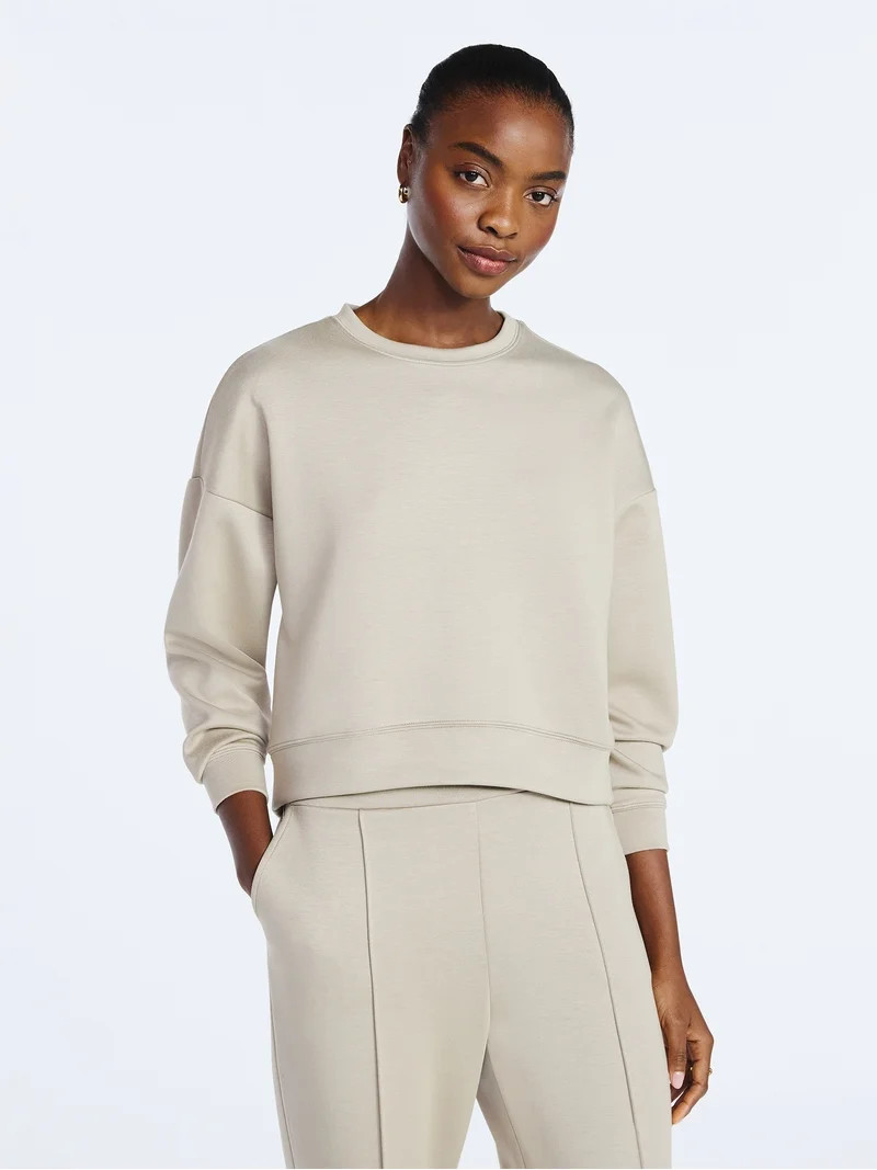 Scoop Women's and Women's Plus New Scubaknit Cropped Sweatshirt with Drop Sleeves, Sizes XS-4X | Walmart (US)