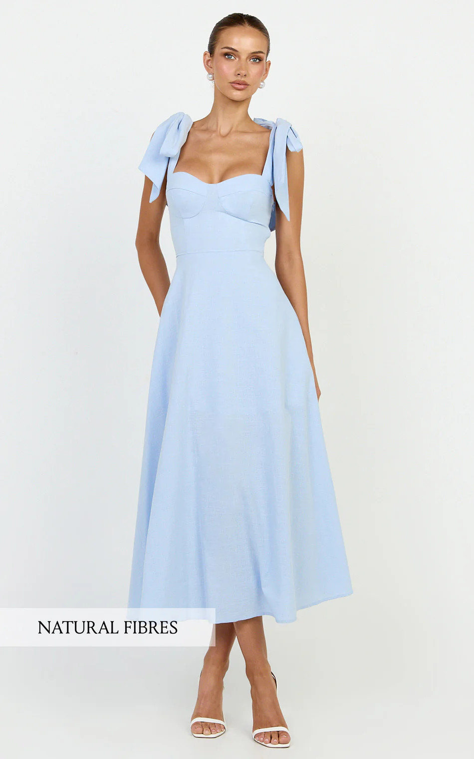 Shoulder Tie Bustier Shirred Back A Line in Pastel Blue | Showpo (US, UK & Europe)