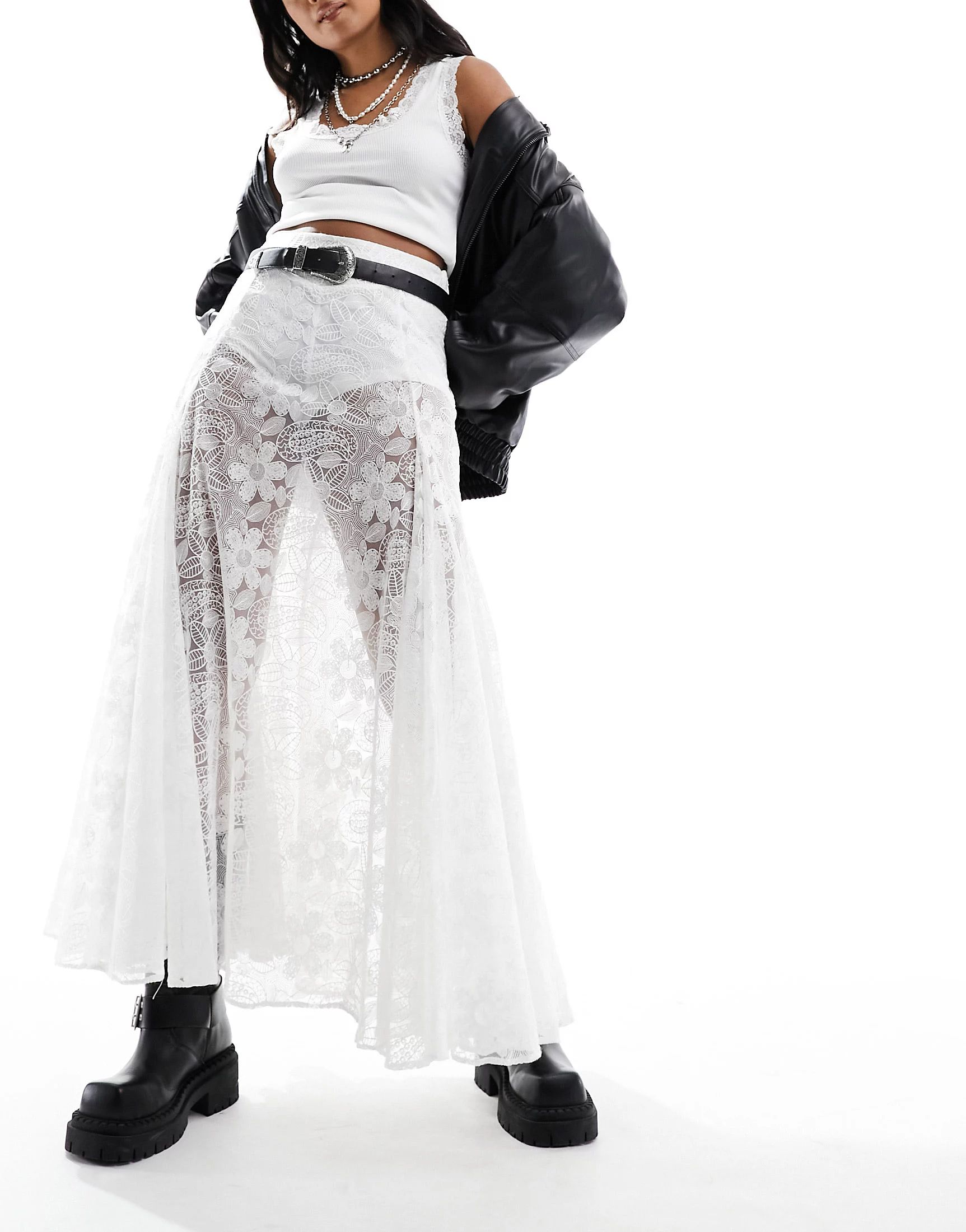 Free People lace full boho maxi skirt in ivory | ASOS (Global)