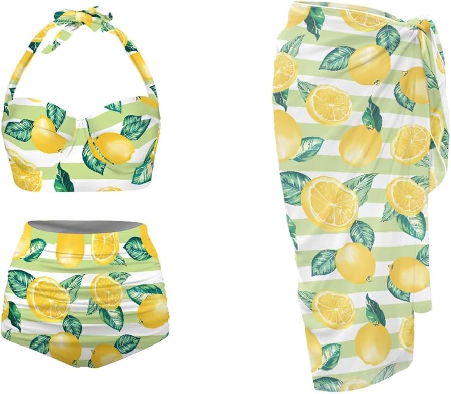 Yewattles Women's 2 Piece Two Piece High Waisted Bikini Set Bathing Suits with Cover Up Beach Sexy Vacations Summer Swimsuit | Amazon (US)