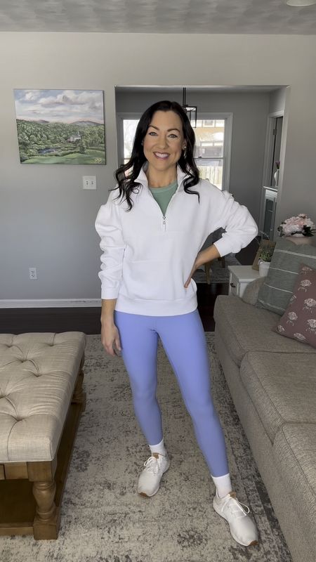 Everyday activewear outfit on sale! Blue leggings for $28, green top for $8, and white sneakers for $60 (the lowest price I’ve ever seen them!) 

I own these leggings and the tee in multiple colors, they’re great staple pieces. The leggings have pockets and the top looks great by itself paired with shorts in the summertime. 

Sizing:
I typically size up in leggings (just my personal preference because I don’t like them super tight), so I’m wearing a M in these.
Green t-shirt fits TTS, wearing a S. 
White pullover runs a little big, I sized down to an XS.
White new balance sneakers fit TTS. If between sizes, I would size up. 

Mom style, everyday outfit, casual ootd, Old Navy, Addison Bay, sale alert 

#LTKfindsunder50 #LTKsalealert #LTKstyletip