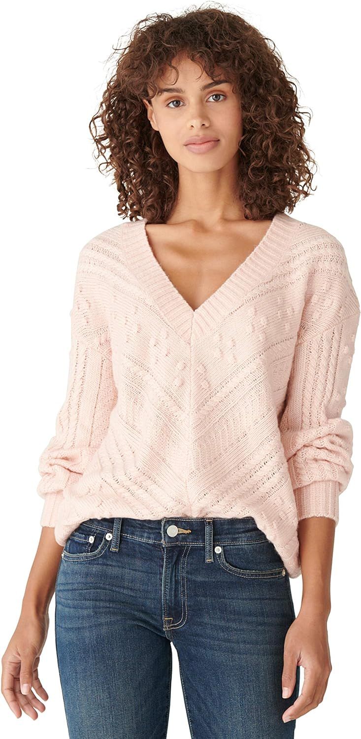 Lucky Brand Women's Long Sleeve V-Neck Placed Bobble Sweater | Amazon (US)