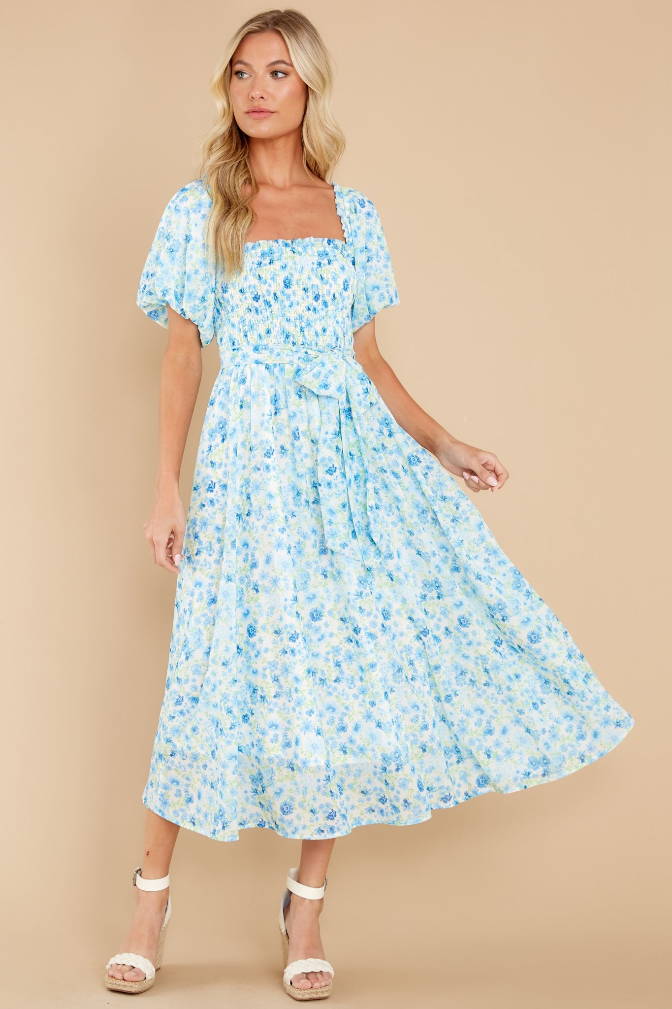 Grow Freely Blue Floral Print Midi Dress | Red Dress 