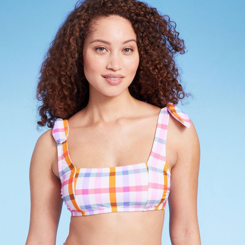 Women's Plaid Shoulder Tie Bralette Bikini Top - Kona Sol™ Multi | Target