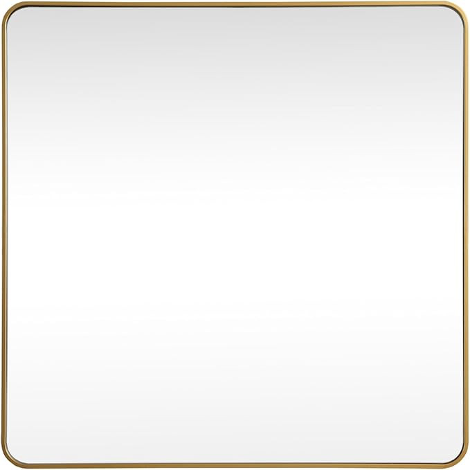 Aura, Soft Corner Metal Square Mirror 48X48 Inch in, Modern, Brass | Amazon (US)