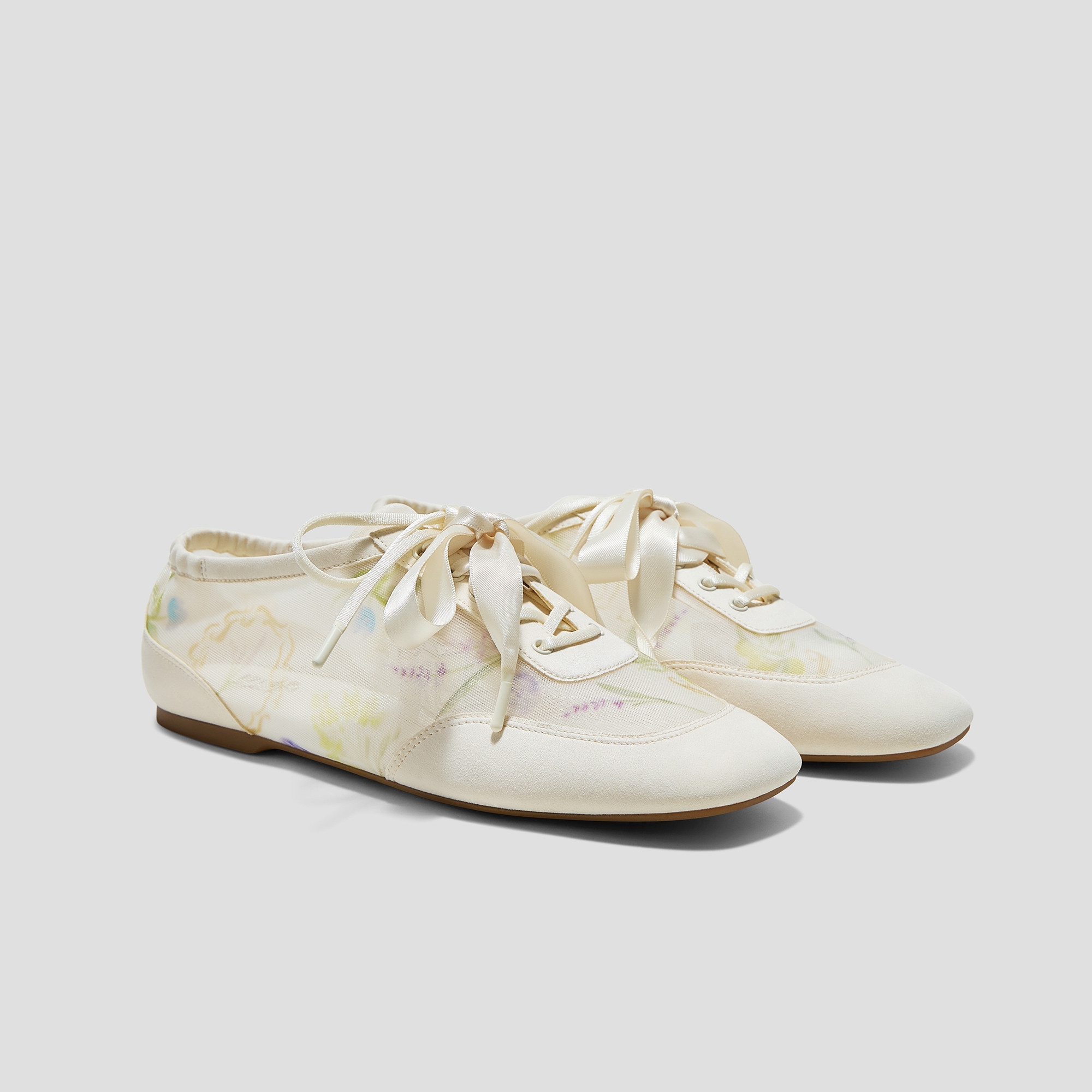 VIVAIA Healing Garden｜Square-Toe Lace-Up Sneakerinas (Cristina)|CREAM-FRENCH FLORAL PRINT|9-9.5 | VIVAIA