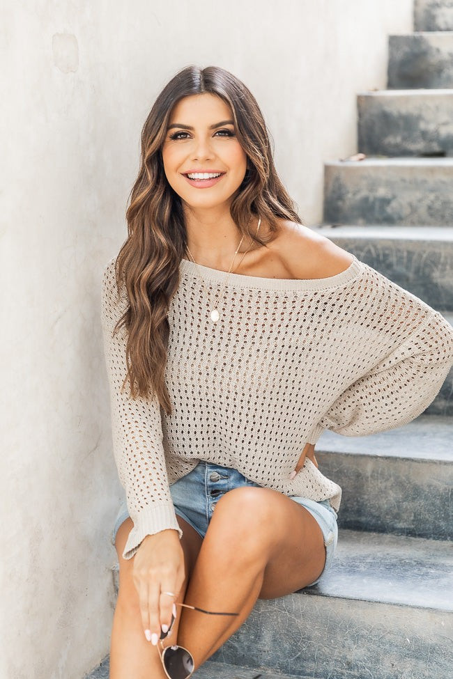 Clear View Tan Open Knit Sweater | The Pink Lily Boutique
