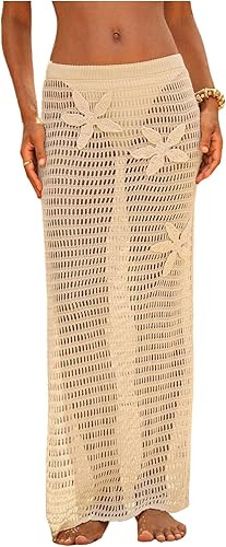 MakeMeChic Women's Crochet Cover Up Long Skirt 3D Floral Split Hollow Out Beach Summer Swimwear | Amazon (US)