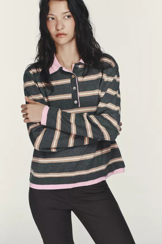 STRIPED COMBINED KNIT POLO SHIRT | Zara UK