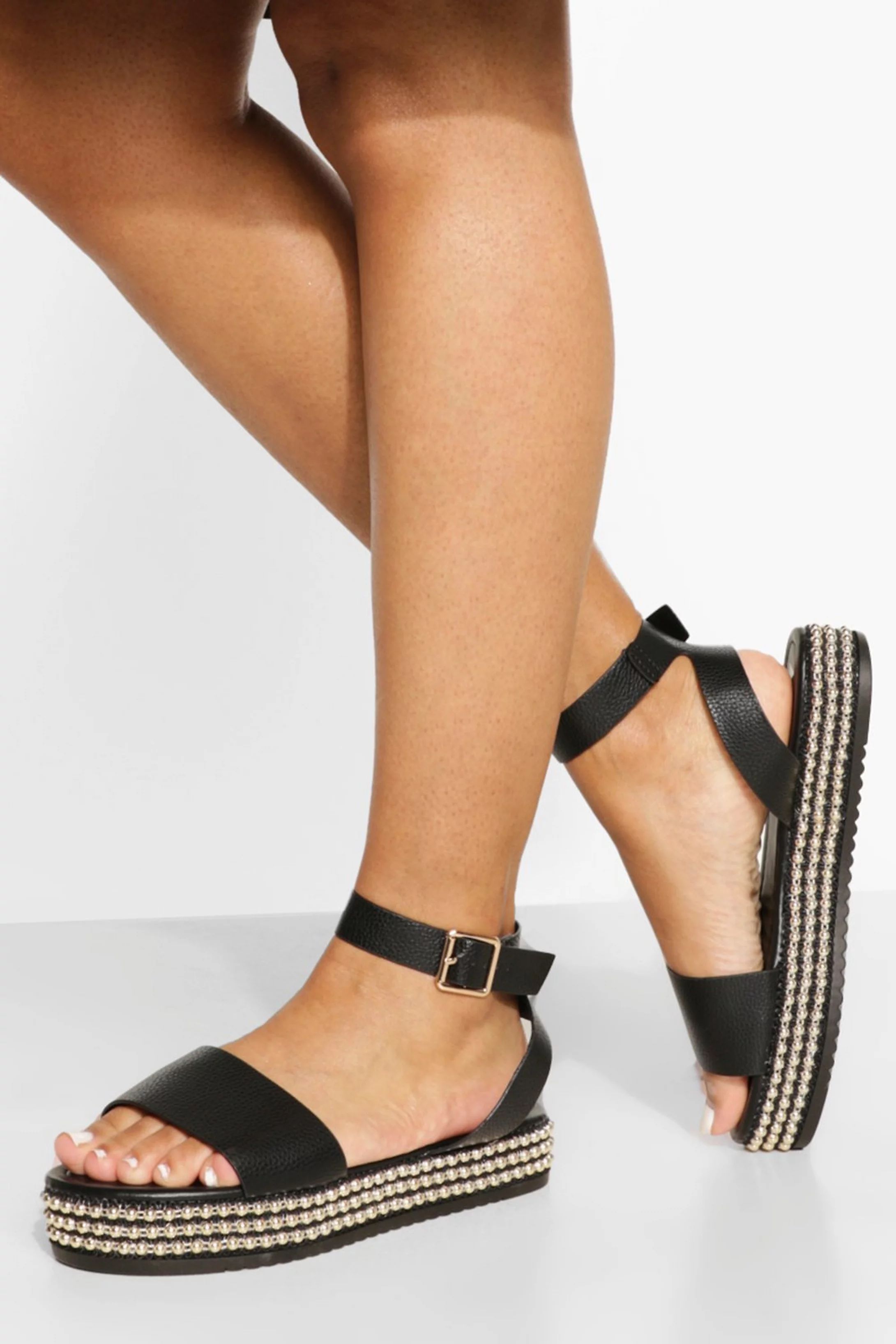 Studded Sole Buckle Flatform | Boohoo.com (US & CA)