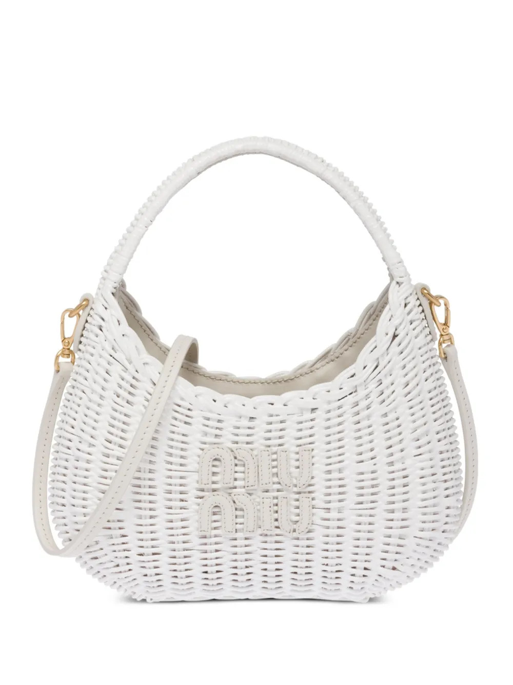 Miu Miu Mini Wander Wicker Shoulder Bag | White | FARFETCH UK | Farfetch Global