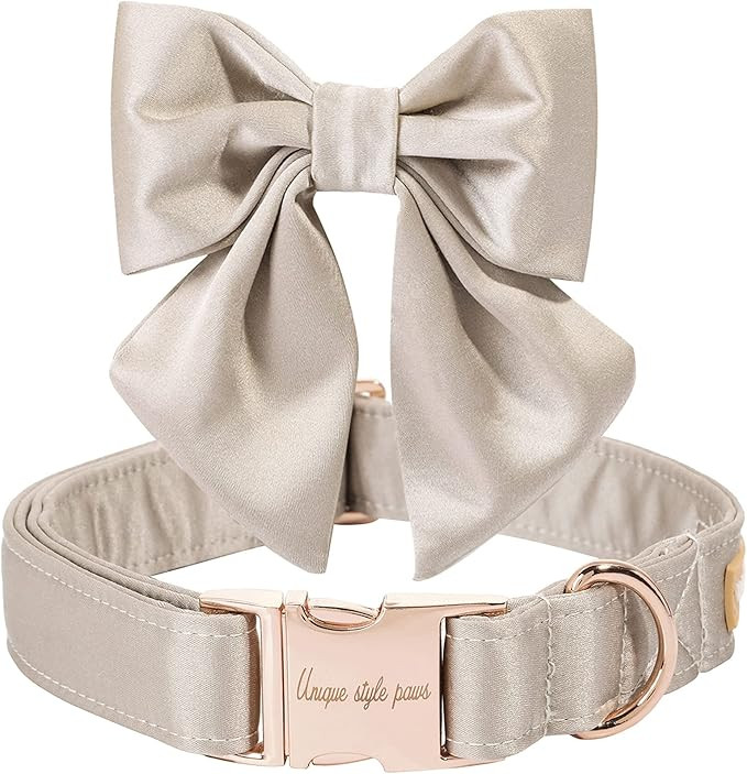 Unique Style Paws Silk Champagne Color Adjustable Durable Collar with Bow Wedding Bow Tie for Med... | Amazon (US)
