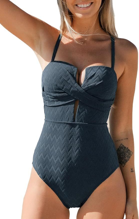 CUPSHE Women's One Piece Swimsuit Bathing Suit Wrapped Back Tie Swimwear Molded Cups | Amazon (US)