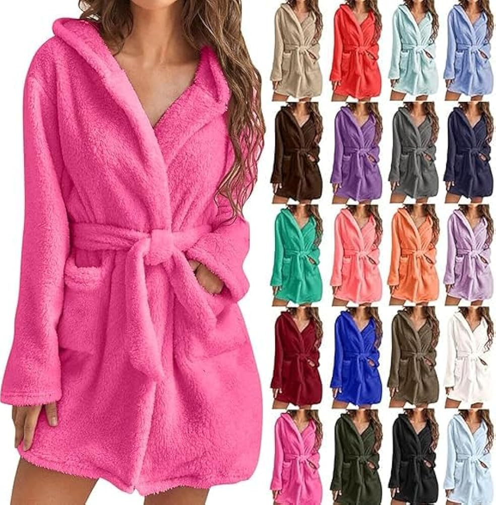 Women's Robes Fuzzy Bathrobe with Belt Fall Winter Ladies Fleece Plush Warm Nightgown Kimono Robe... | Amazon (US)