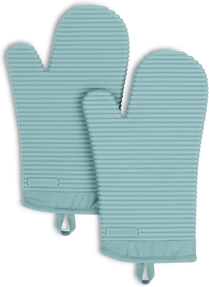 KITCHENAID Ribbed Soft Silicone Oven Mitt 2-Pack Set, 7.5"x13", Mineral Water Aqua | Amazon (US)