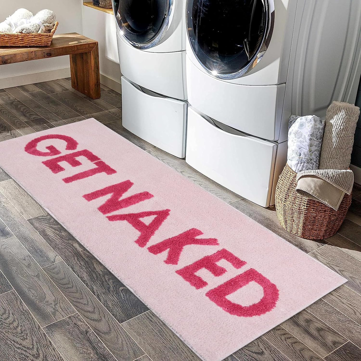 Pink Get Naked Bath Mat, Long Runner Mat for Bathroom, Cute Fun Simple Bath Rug, Water Absorbent ... | Amazon (US)
