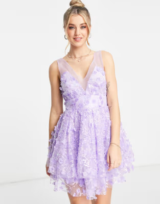 Maya 3D floral super mini dress in purple | ASOS (Global)