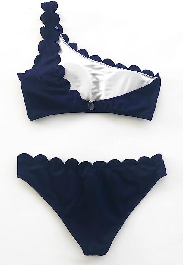 CUPSHE Women's Solid Wavy Edge One-Shoulder Bikini Set Rain of Petals | Amazon (US)