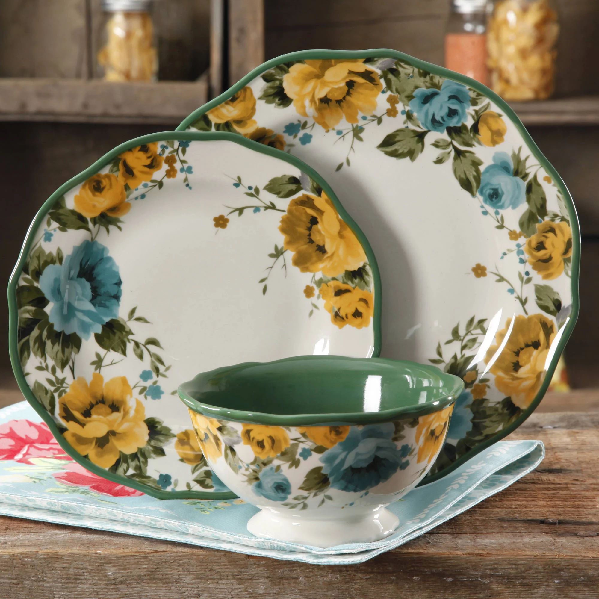 The Pioneer Woman Rose Shadow 12-Piece Dinnerware Set - Walmart.com | Walmart (US)