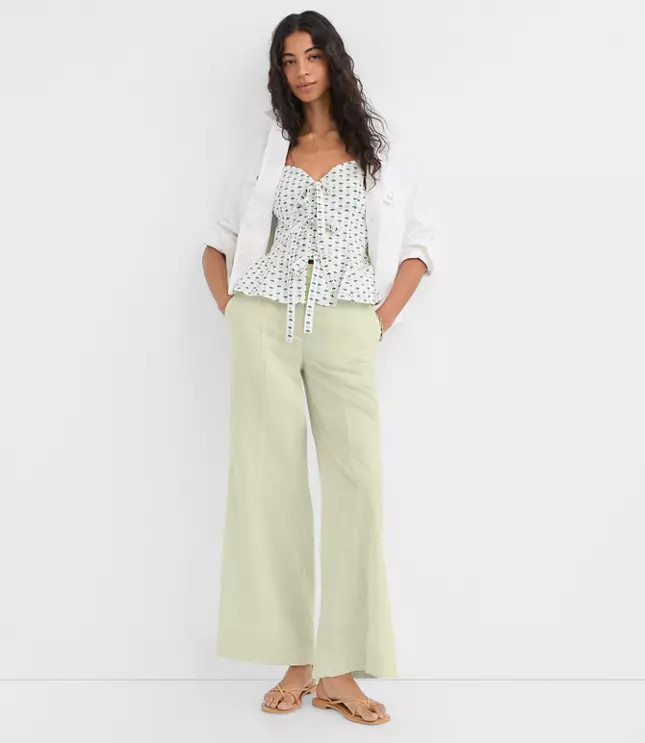 Linen Cotton Pull On Wide Leg Pants | LOFT